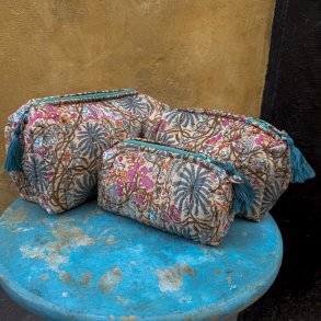 Kosmetiktaske, artisan, stvet sand/petrol, 3 strrelser