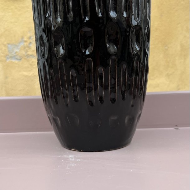 Bordlampe, keramik, cylinder, sort/brun H41