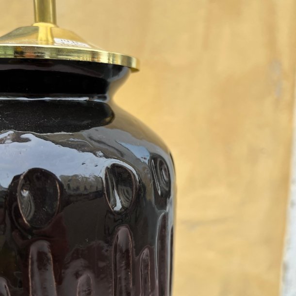 Bordlampe, keramik, cylinder, sort/brun H41