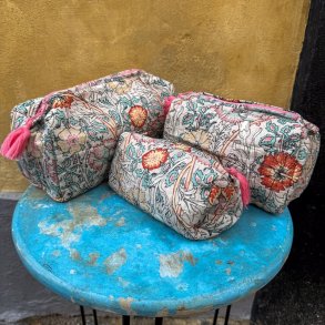 Kosmetiktaske, artisan, stvet turkis/gul, 3 strrelser