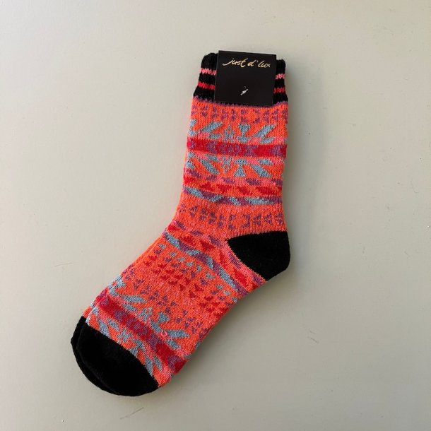 Sokker, strik, orange/sort