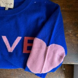 Cashmere knit, love heart, cobalt