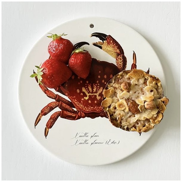 Keramik platte m oph�ng, Krabbe