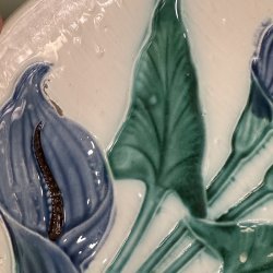 Platte, hvid m bl blomster