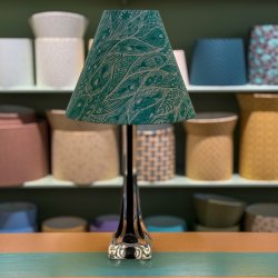 Bordlampe, glas, sort kerne, lige opogned, H33