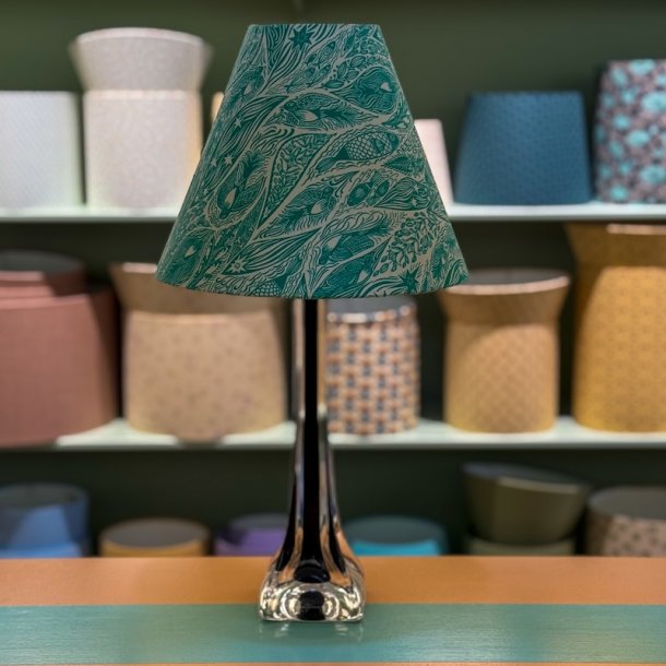 Bordlampe, glas, sort kerne, lige opogned, H33