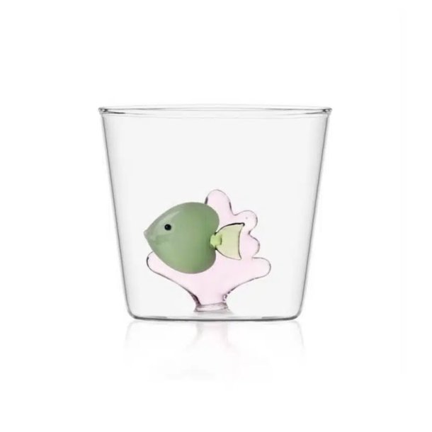 Drikkeglas, grn fisk rosa tang