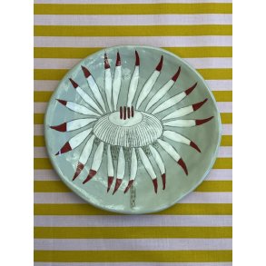 Tallerken/platte - Hvid blomst m rde tips