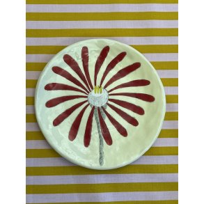 Tallerken/platte - Gul bund m rd blomst