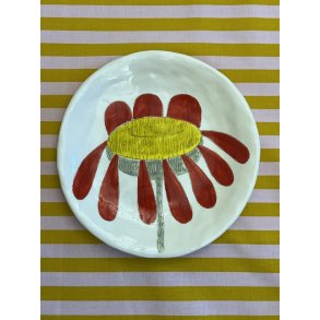 Tallerken/platte - Rd blomst med gul midte