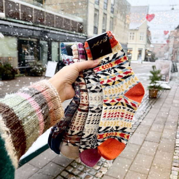 Sokker, strik, orange/sort