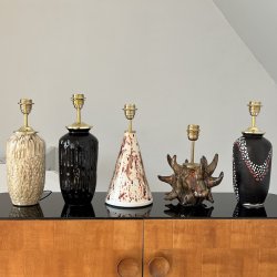 Bordlampe, keramik, kegleformet, beigeorangen, H37