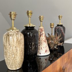 Bordlampe, keramik, kegleformet, beigeorangen, H37