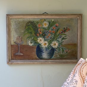 Maleri, blomster i lys tr�ramme