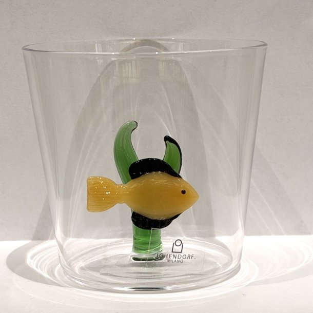 Drikkeglas, gul fisk gr�n tang