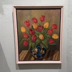 Maleri, tulipaner m hvid ramme