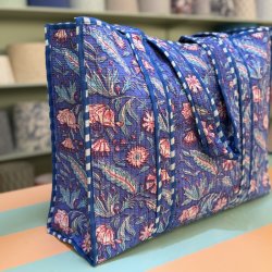 Quiltet taske, bl�/rosa