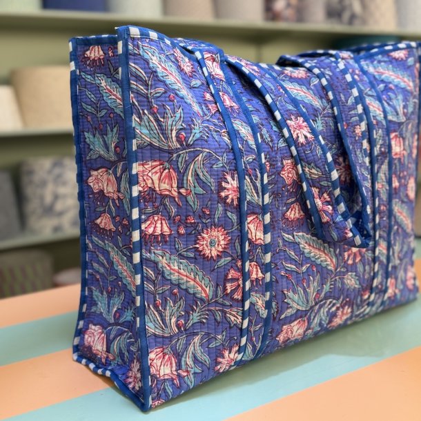 Quiltet taske, bl�/rosa