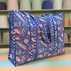 Quiltet taske, bl�/rosa