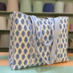 Quiltet taske, creme/turkis