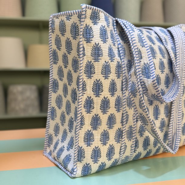 Quiltet taske, creme/turkis