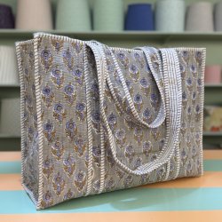 Quiltet taske, gr�/bl� 