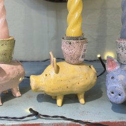 Lysestage, gris, gul