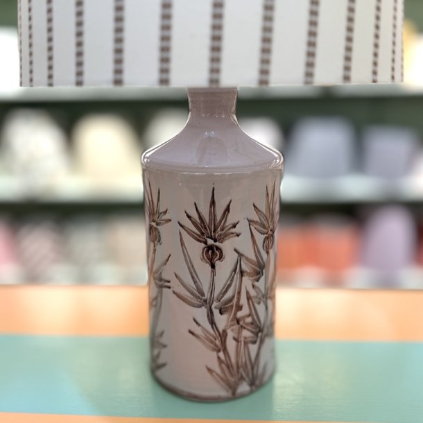 Bordlampe, hvid m brune blomster