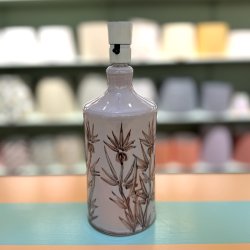 Bordlampe, hvid m brune blomster