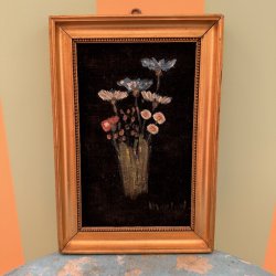 Billede, blomster p� velour