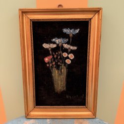 Billede, blomster p� velour