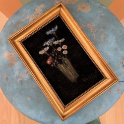 Billede, blomster p� velour