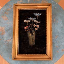 Billede, blomster p� velour