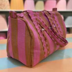 Rejsetaske, stribet, pink/brun