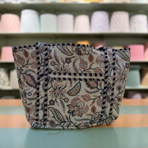 Quilt taske, stor blomst, creme/bl�