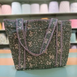 Quilt taske, lille blomst, gr�n