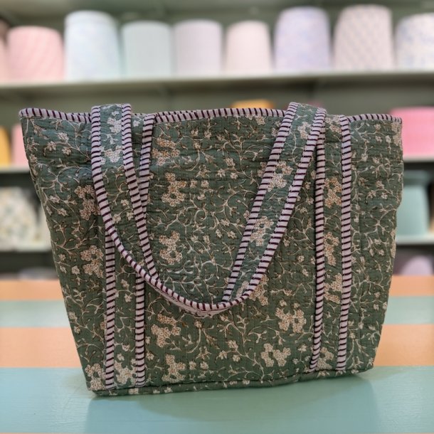 Quilt taske, lille blomst, gr�n