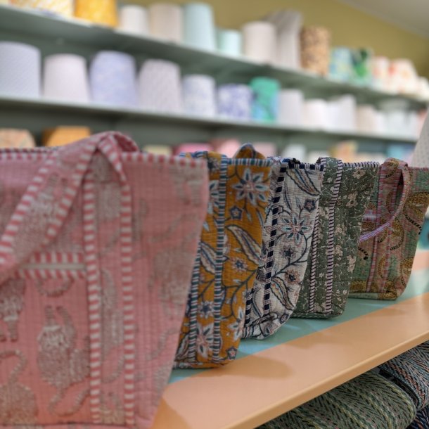 Quilt taske, lille blomst, gr�n