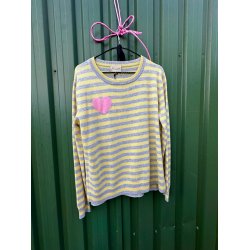 Cashmere knit, Striped heart yellow