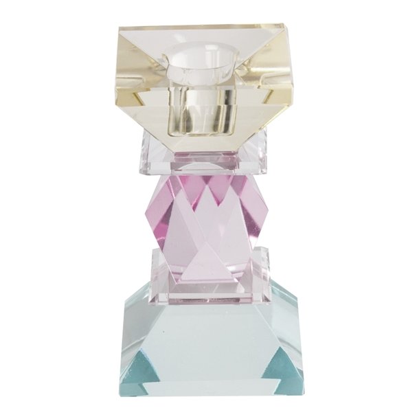 Lysestage, hj, krystal, gul/pink/mint