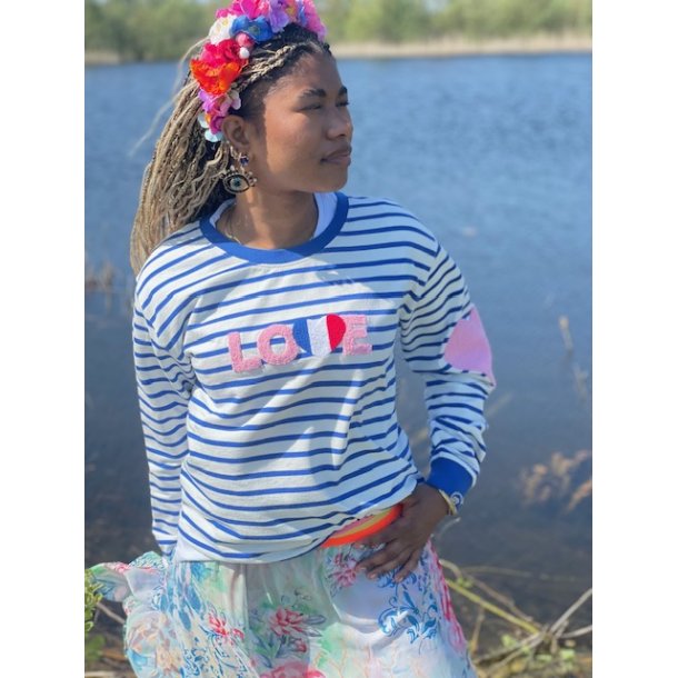 Love sweatshirt, blstribet med fransk tekst