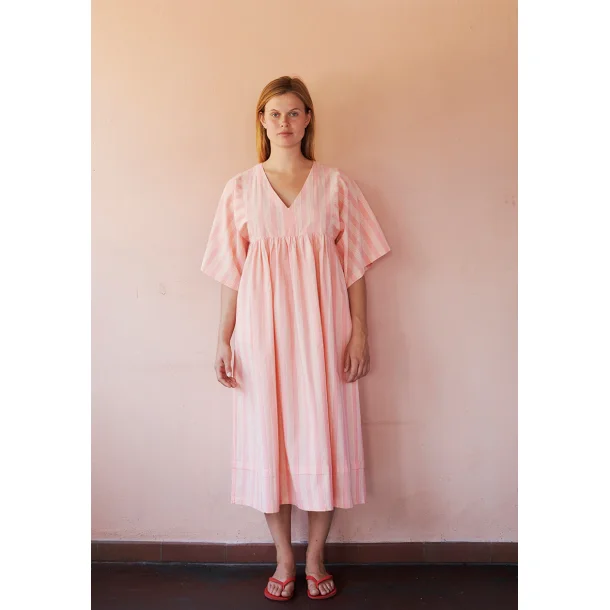 Stockholm stripe kjole 3/4 rme, Flamingo