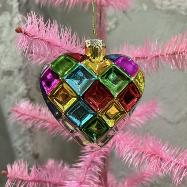 Julekugle, hjerte harlekin, glas